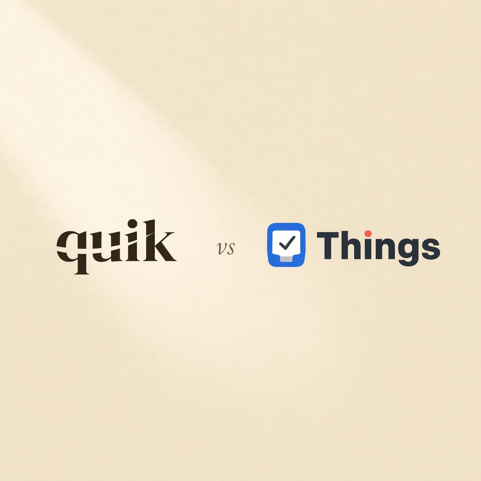 quik.md wordmark next to the Things wordmark with a small italic vs between them, on warm cream paper